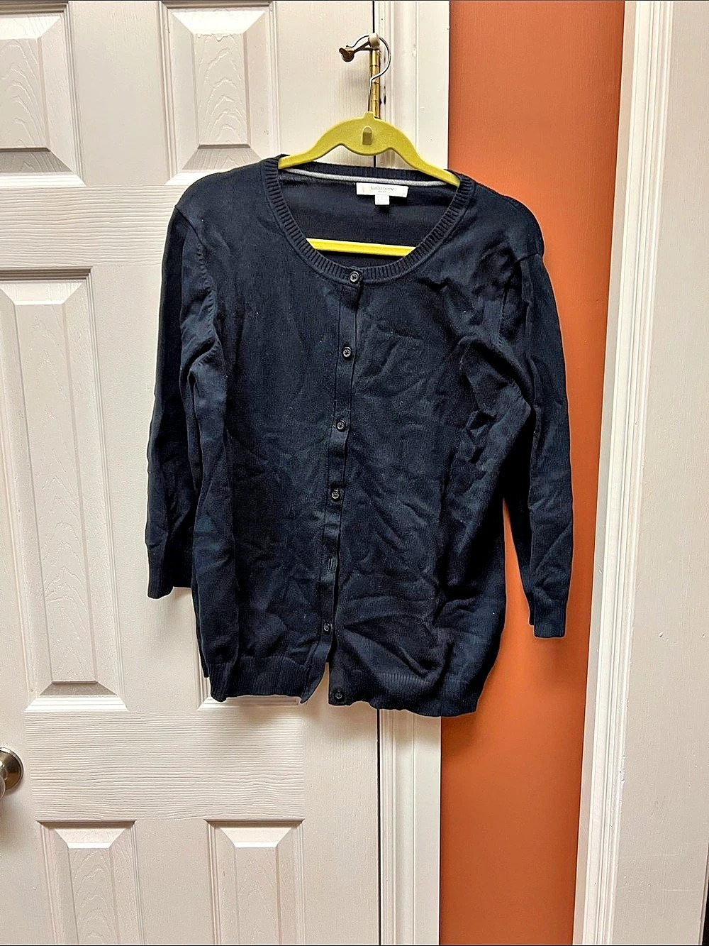 Liz Claiborne Button Front Cotton Nylon Cardigan Black Large Like New